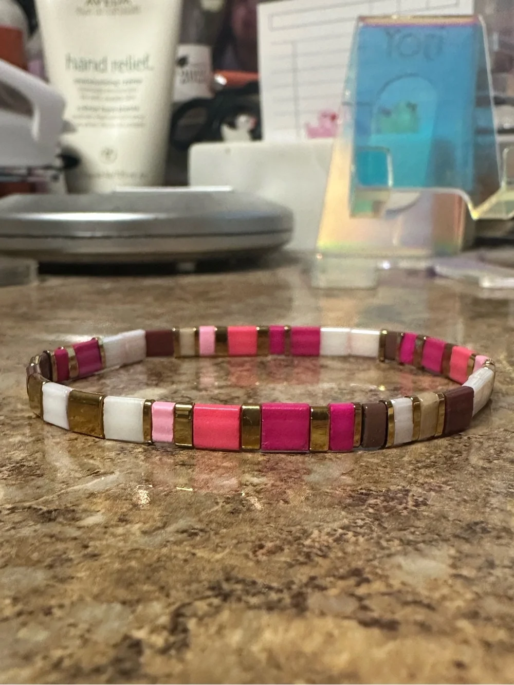 Soft Pink Tila Chiclet Bead Bracelet